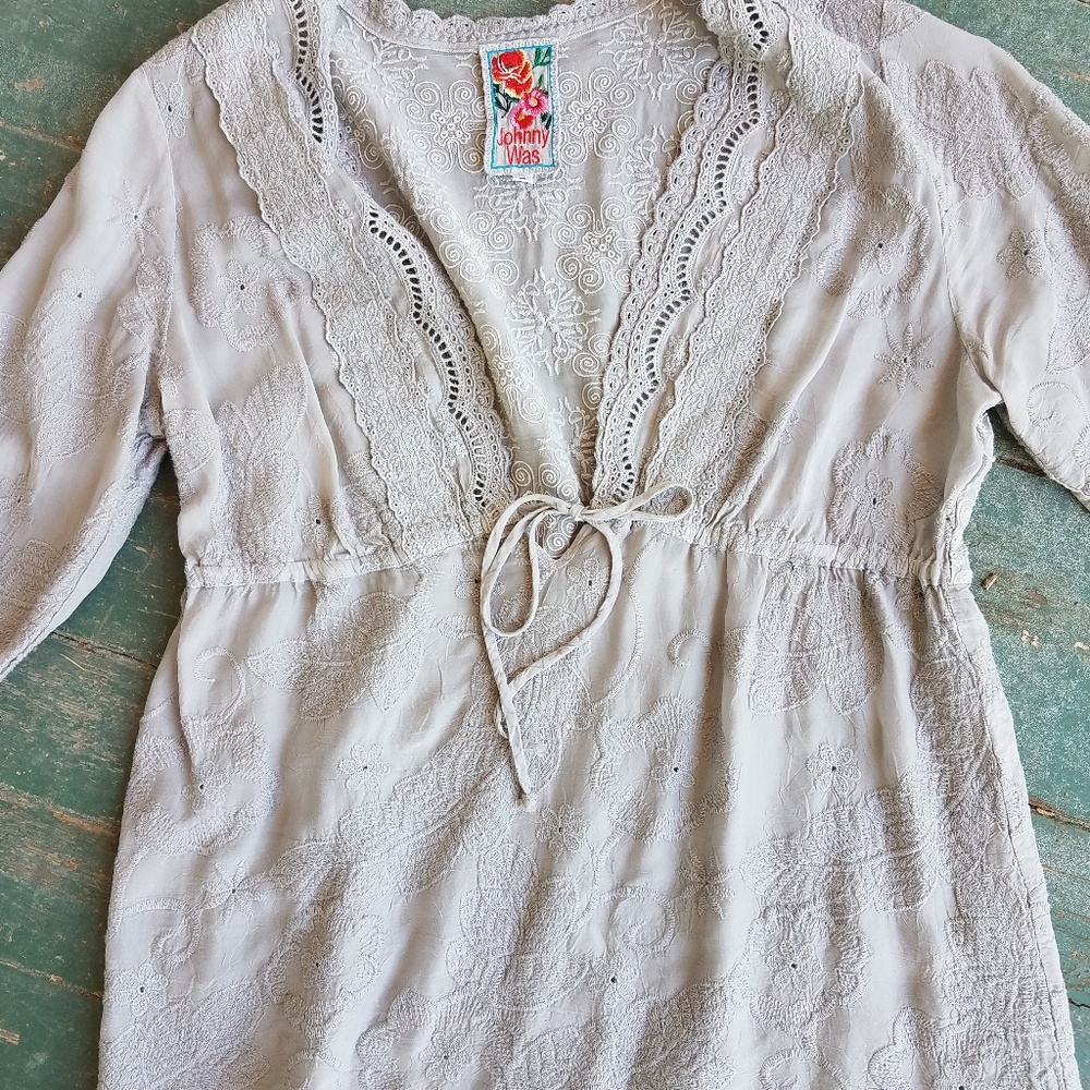 Johnny Was beautiful sexy Grey blouse